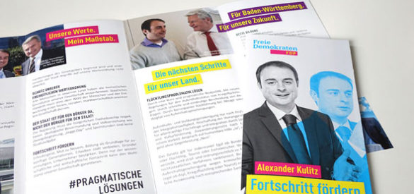 Flyer für den Wahlkampf von Alexander Kulitz von der FDP, gestaltet von der AKSIS Werbeagentur