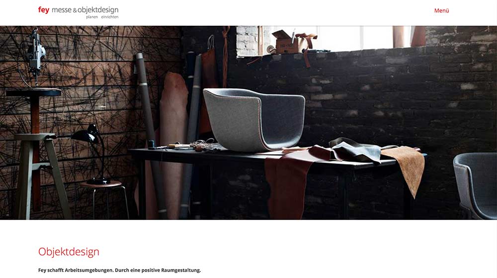 Screenshot der Website von Fey Messedesign und Objekdesign