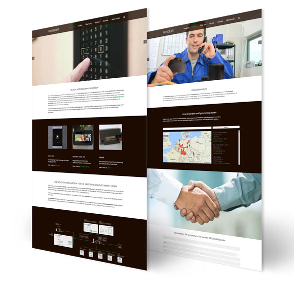Zwei Gesamtansichten von Unterseiten der responsiven Website von Residium