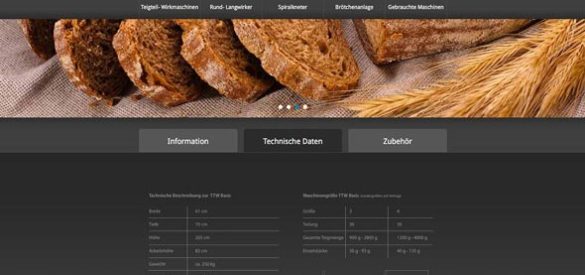 Ausschnitt aus der Website von Schneider Bäckereisysteme