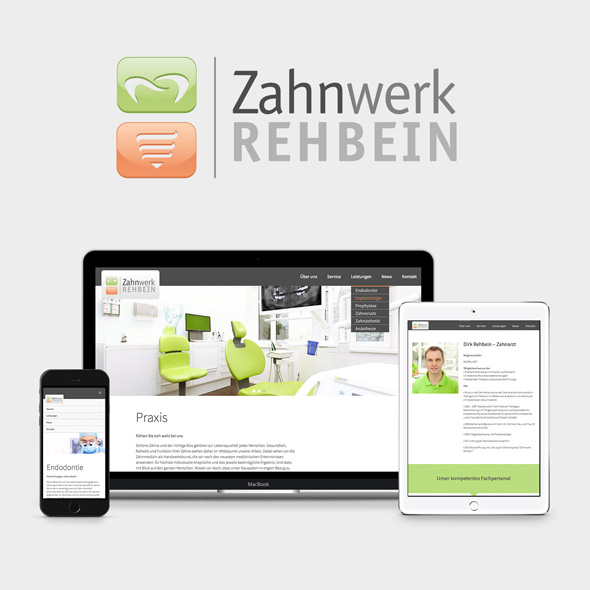 Logo und die responsive Website von Zahnwerk Rehbein