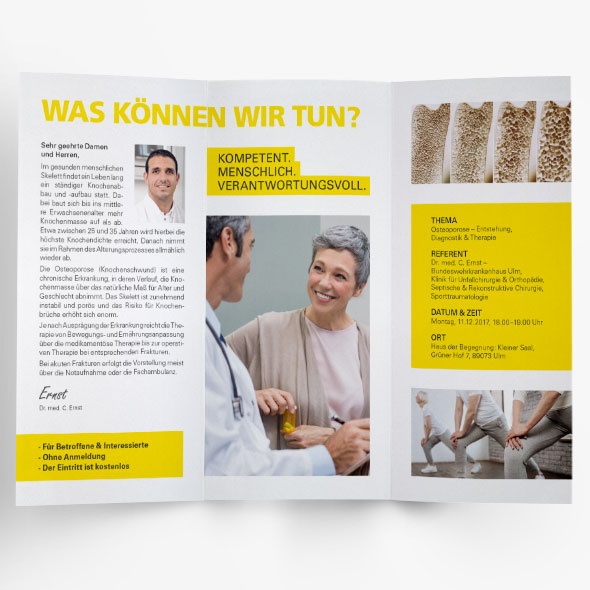 Flyer, Geschäftsausstattung des BWKs Ulm, neu gestaltet von der AKSIS Werbeagentur